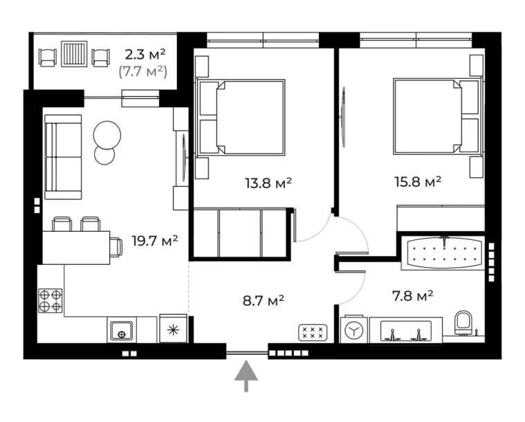 2-кімнатна квартира | PARKLAND | Ужгород, PL 1.10