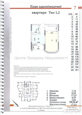 1-комнатная квартира, 39.16 м.кв.