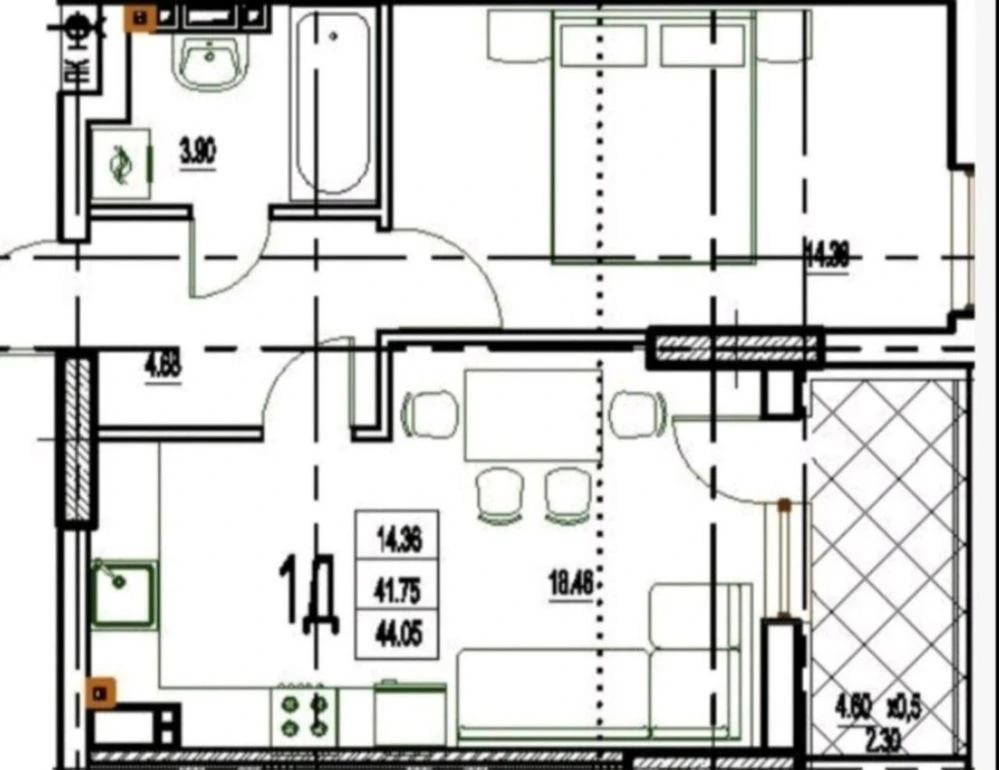 One-bedroom apartment for sale in the Derby residential complex. Price is lower than in
