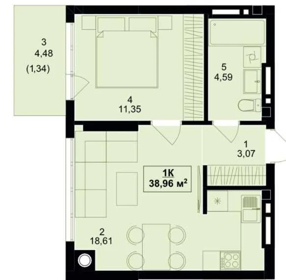One-bedroom apartment from developer | Gas heating, terrace