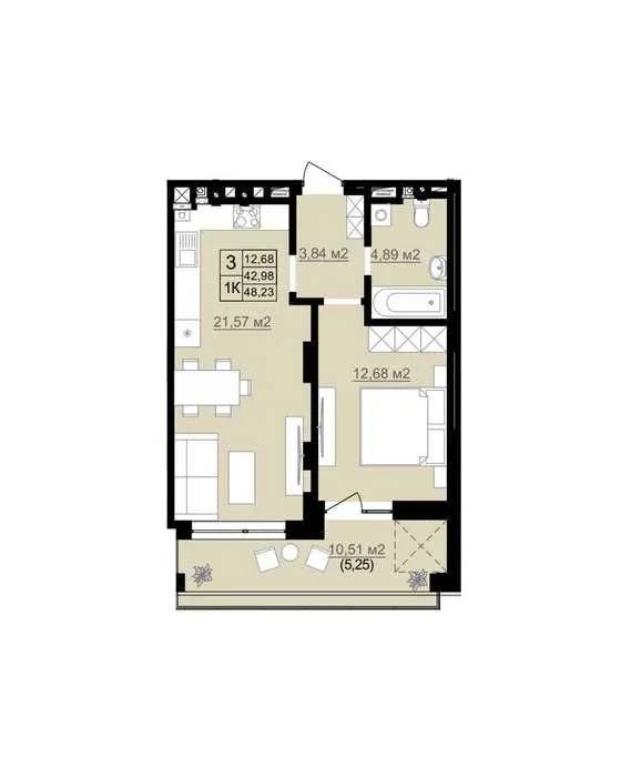 Sale of a 1-bedroom apartment 48 sq m | D2 residential complex | WITHOUT COMMISSION | For Sale
