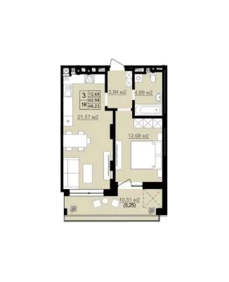 Sale of a 1-bedroom apartment 48 sq m | D2 residential complex | WITHOUT COMMISSION | For Sale