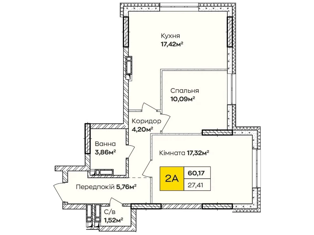 Двокімнатна квартира 60 м² на Позняках, кухня 17 м², від заб