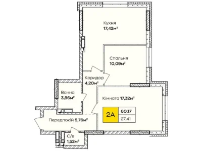 Двокімнатна квартира 60 м² на Позняках, кухня 17 м², від заб