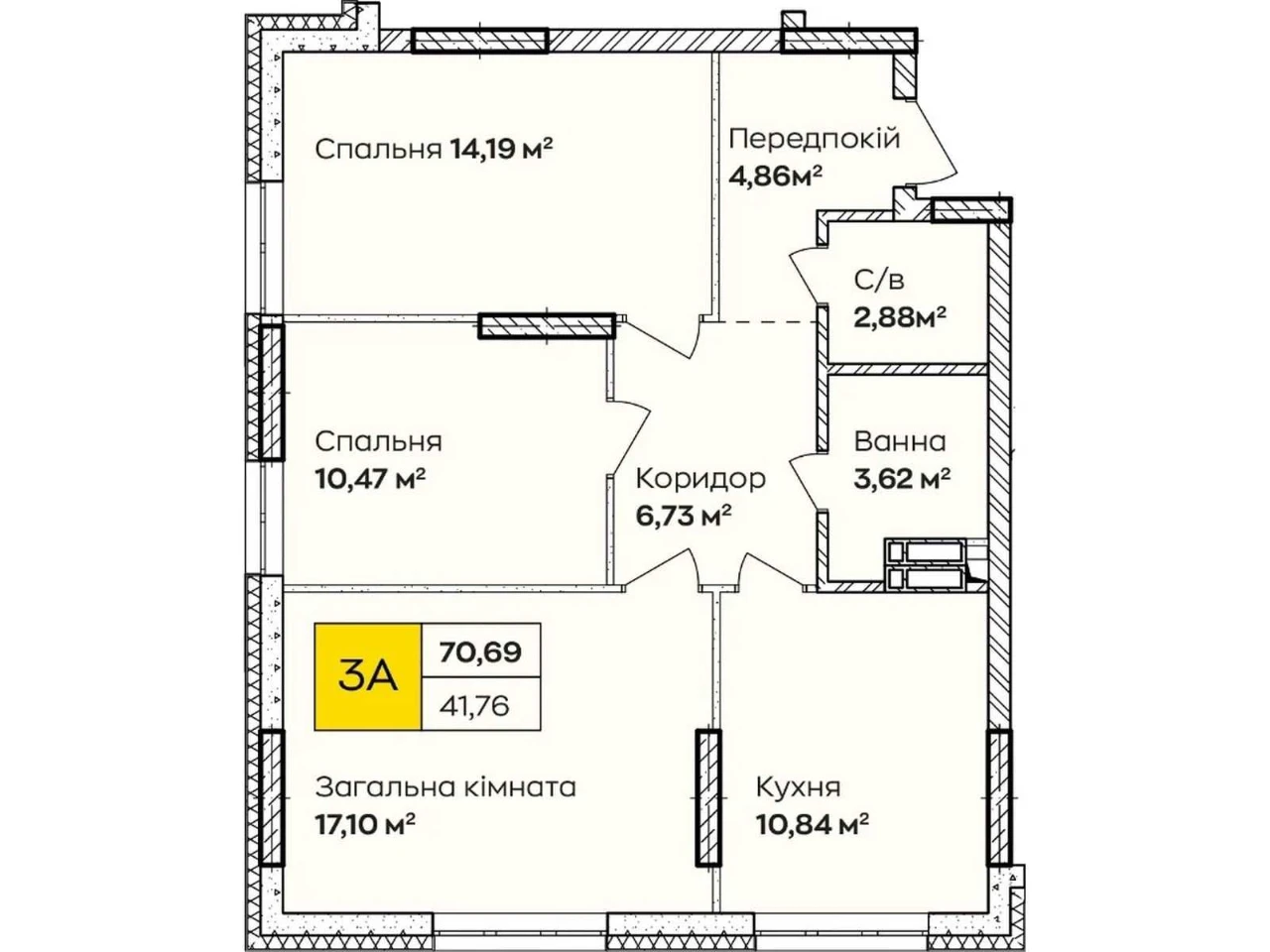 Three-bedroom apartment 70.7 sq m in Poznizky, basement and own boiler