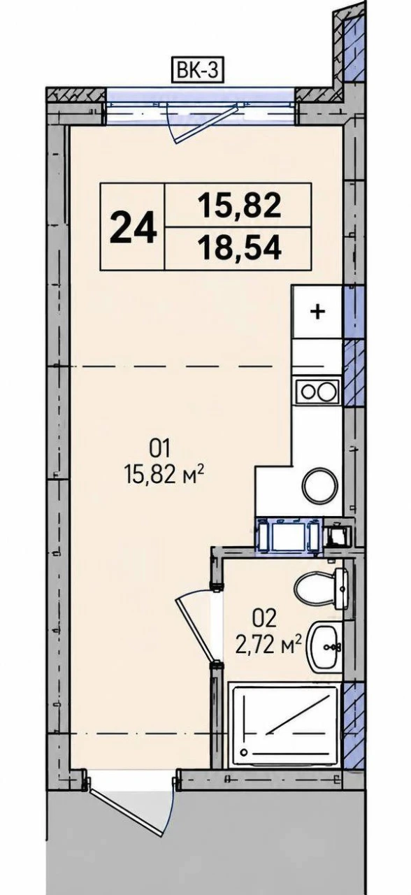 One-bedroom apartment, 18.5 sq m, Тереmki-2
