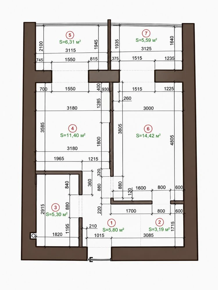 1 кім.квартира 54 м² формат 2 кімнатноі  Паркова територія Ц