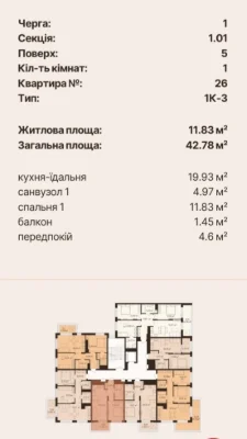 Продається 1-кімнатна квартира