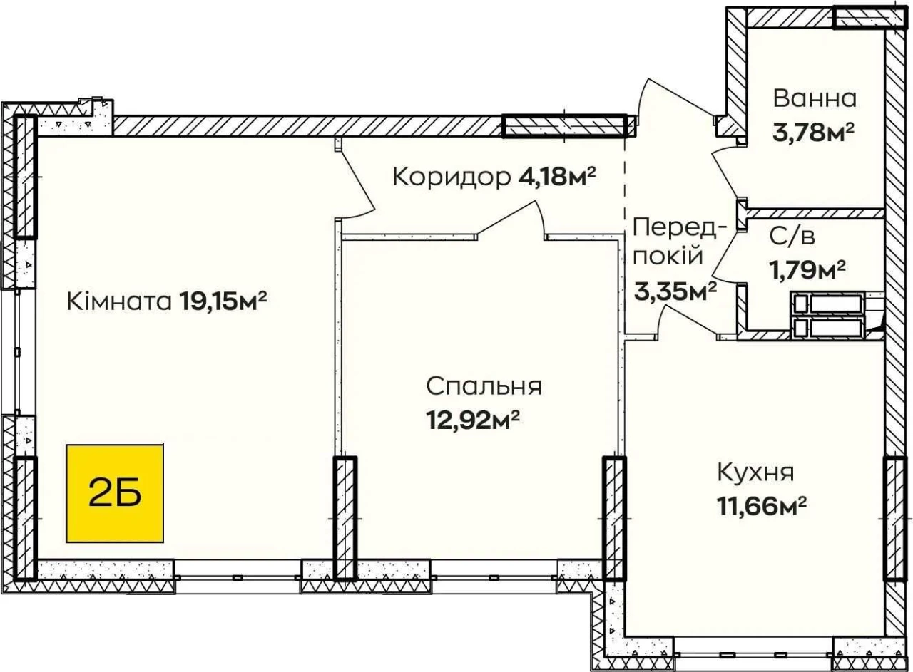 Two-bedroom apartment 55 sq m in a completed building in Pozniak, Kyiv.