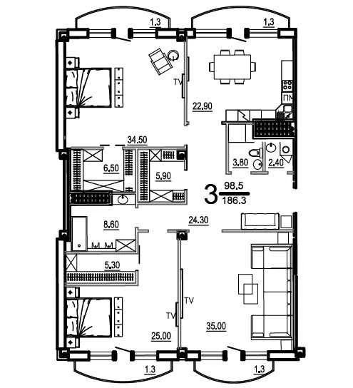3-room apartment in a club house Biarritz!! Without commission!
