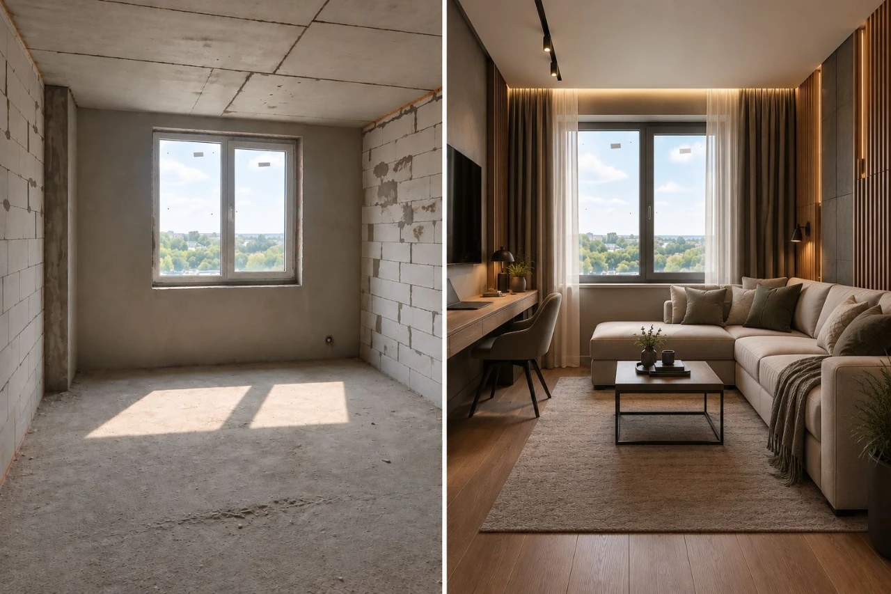 Create your dream interior. Sale of a 3-room apartment ready