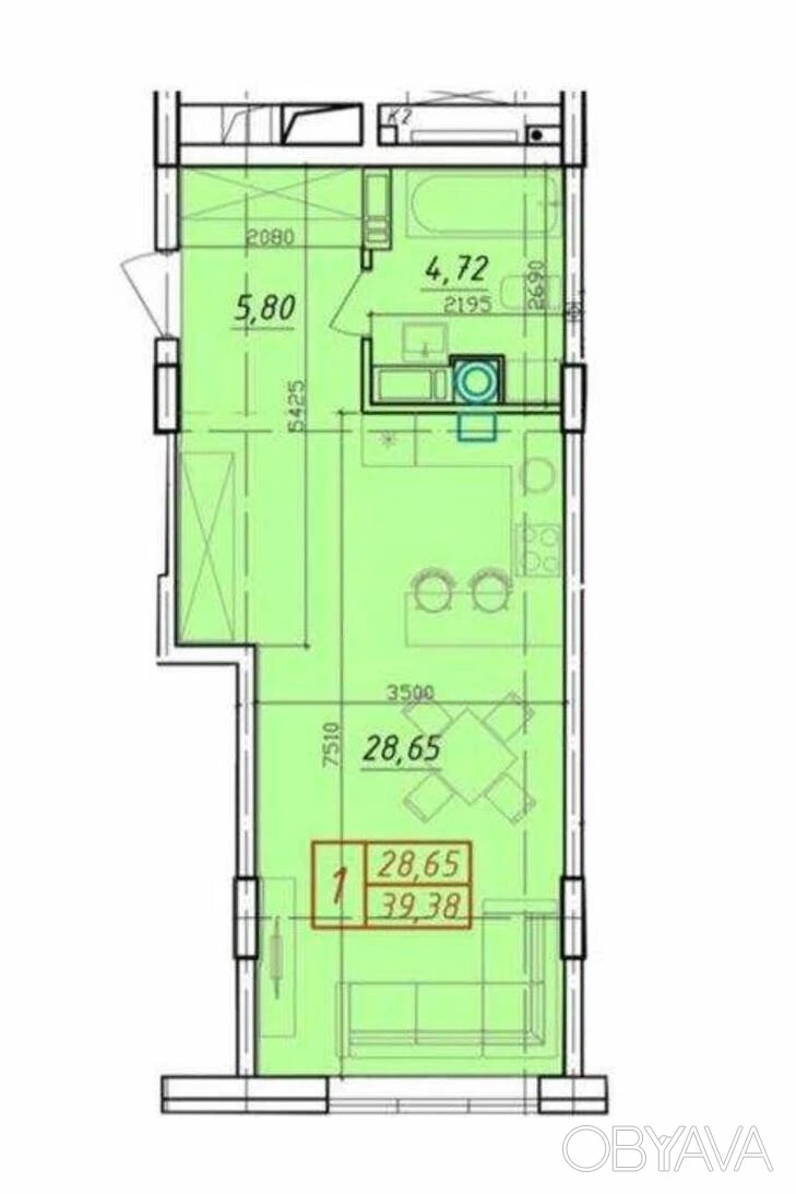 1-комнатная квартира, 39,5 кв.м