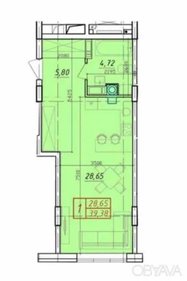 1-комнатная квартира, 39,5 кв.м