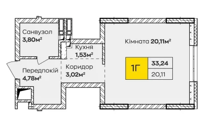 1-room apartment 33 m² in Poznky: installment 12 months without prepayment