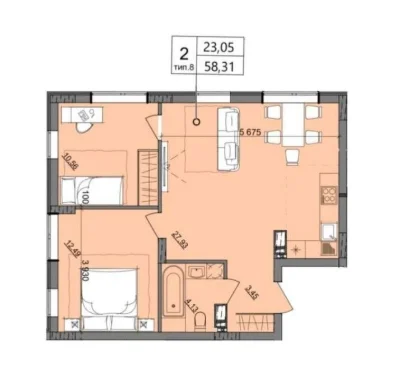 2-bedroom apartment on Saharova