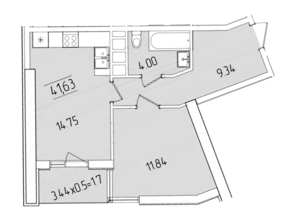 1 room apartment 41 sq.m Krasnova Kadorr City view to the courtyard