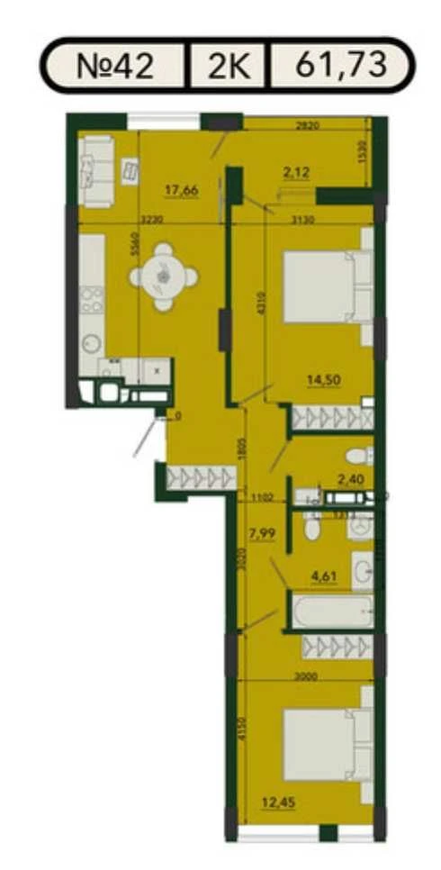 Продаж 2-кімн. квартири 61,7 м² від забудовника з розтермінуванням