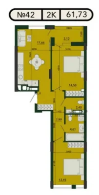 Продаж 2-кімн. квартири 61,7 м² від забудовника з розтермінуванням