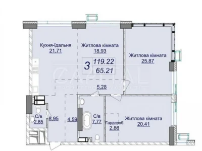 Sale of 3-room apartment 119 sq. m. on Andriy Verkhoglyada St. 22 •