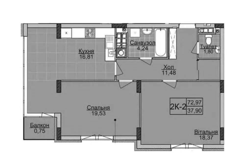 Продажа 2-к. кв. СДАНА НОВОСТРОЙКА 73/56/17м² ЖК Карамель 1050