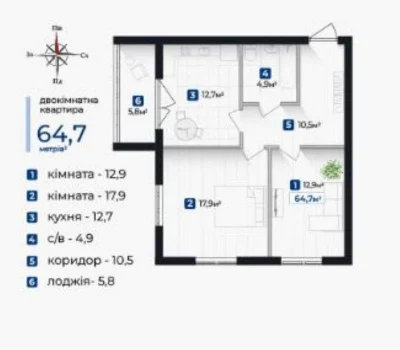 Sale of a 2-room apartment in the Kozatsky residential complex