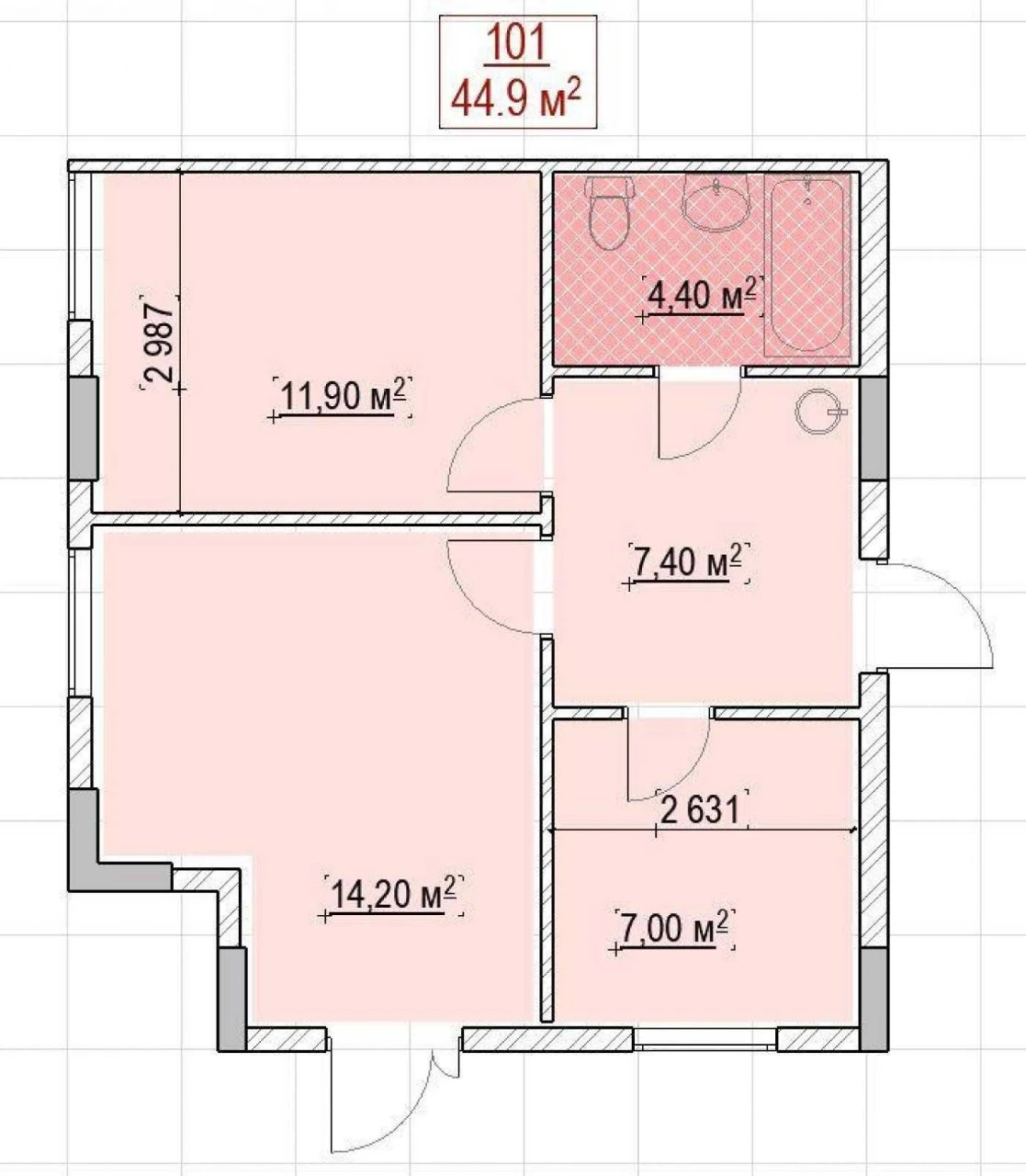 Продаж смарт-квартири, 3 кімнати, 44,9 кв.м.