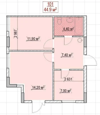 Продаж смарт-квартири, 3 кімнати, 44,9 кв.м.