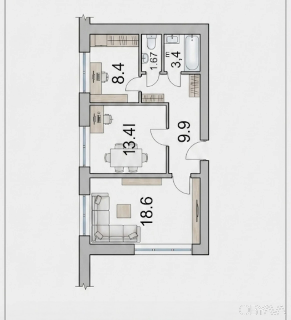 2-room apartment, 57 sq.m