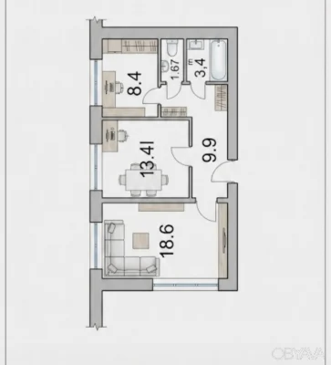 2-room apartment, 57 sq.m