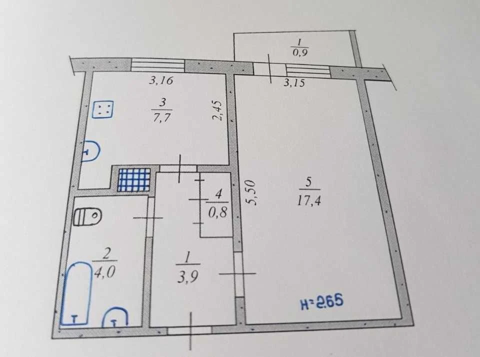 1-кімнатна квартира Карачуни, 2 поверх, не кутова