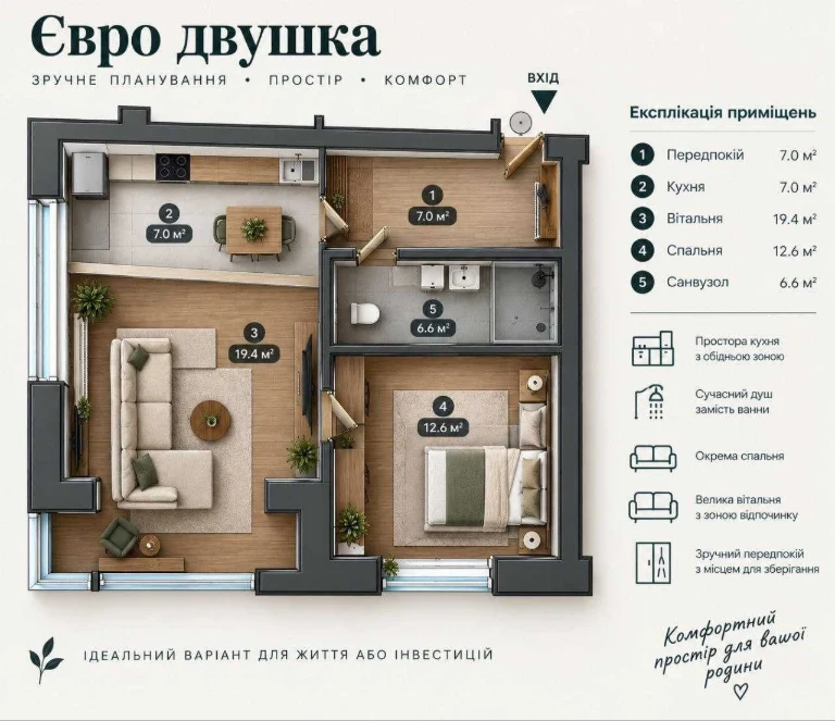 1-room apartment, "Dubovyy Hay" residential complex, 3rd floor, near metro Syrets