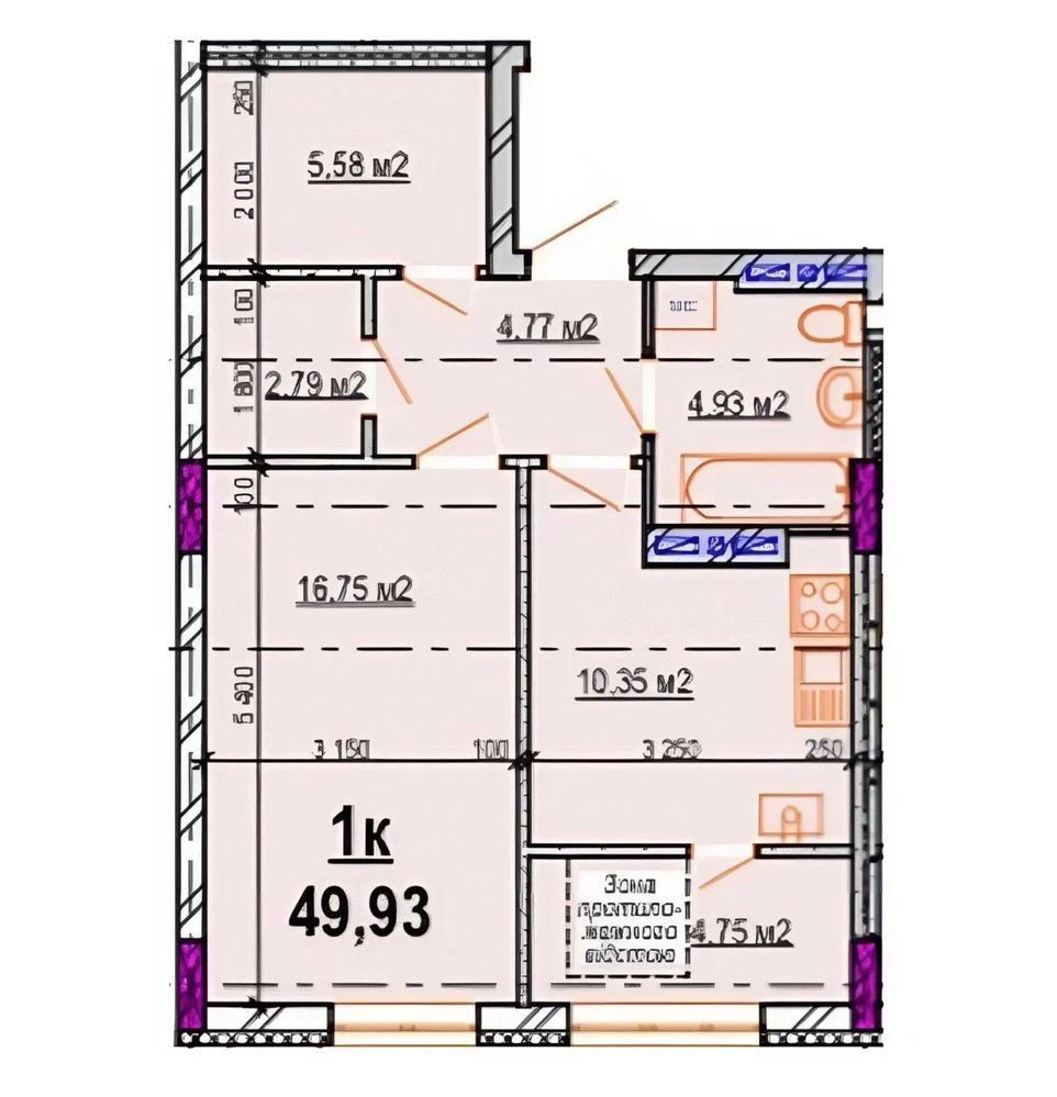 Selling 1-bedroom apartment 50 sq.m in residential complex "Megalion"