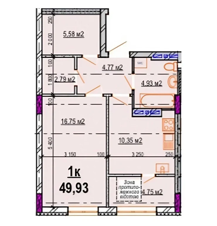 Selling 1-bedroom apartment 50 sq.m in residential complex "Megalion"