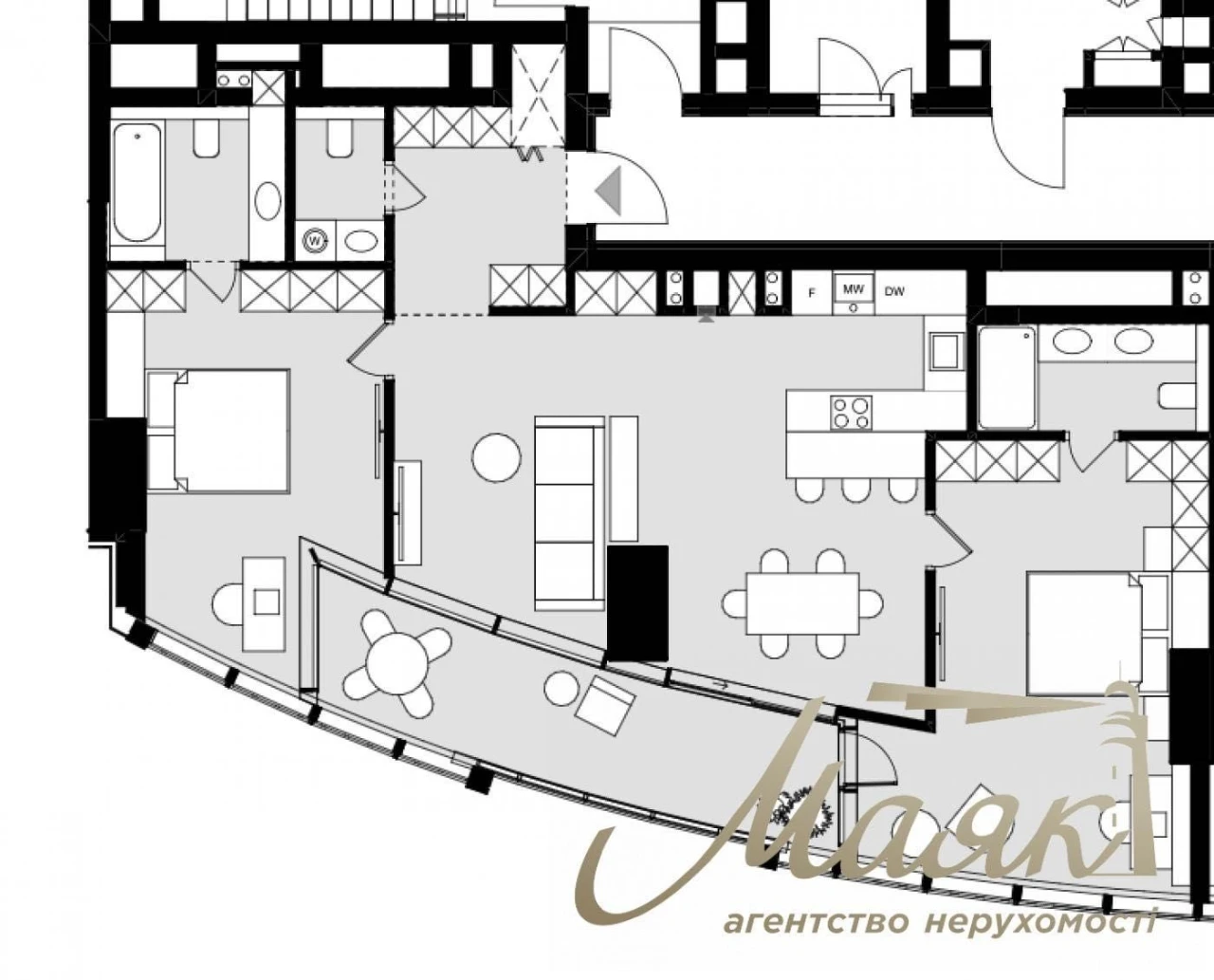 Sale of a 3-bedroom apartment in the NVER residential complex, Lesya Ukrainka Boulevard, Melnikova Street