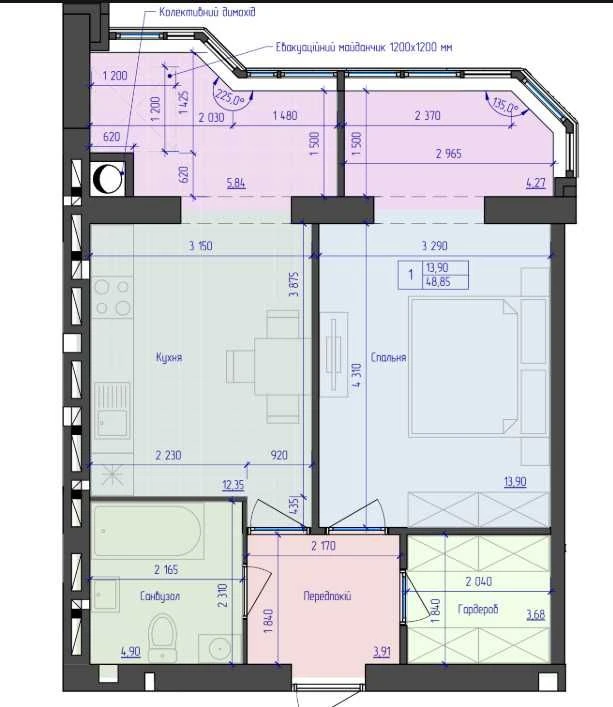 1 room apartment, new building, 5/10, 49 sq.m, Sunny + Panoramic windows