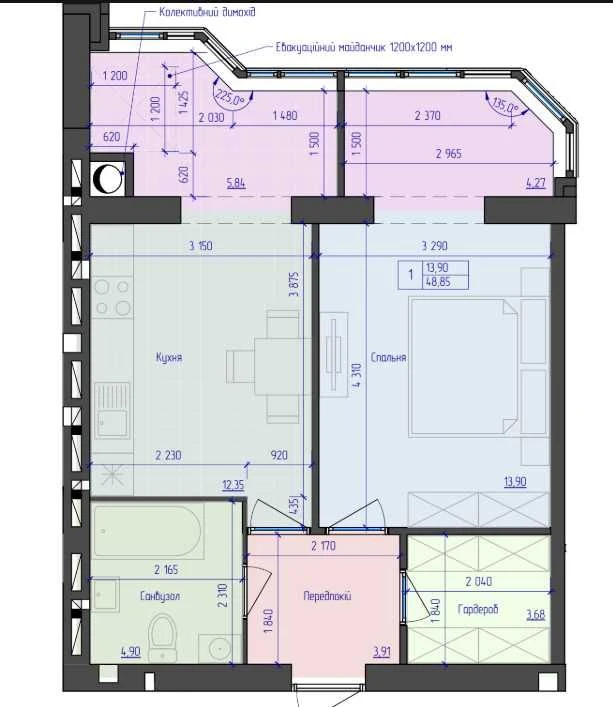 1 room apartment, new building, 5/10, 49 sq.m, Sunny + Panoramic windows