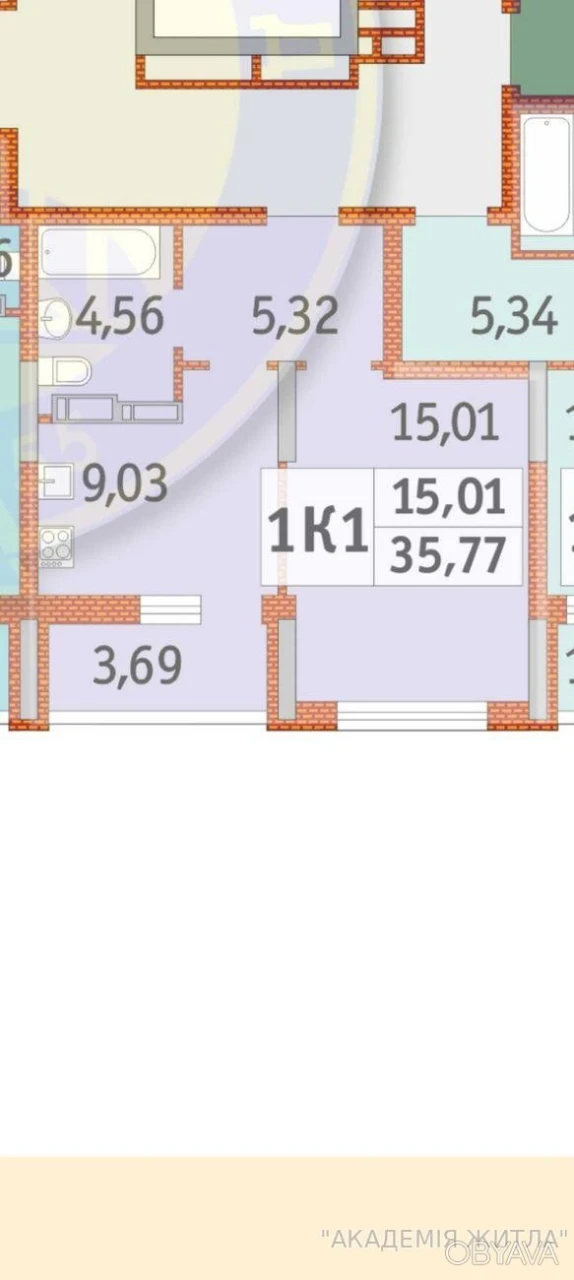 1-bedroom apartment, 35.77 sq.m.