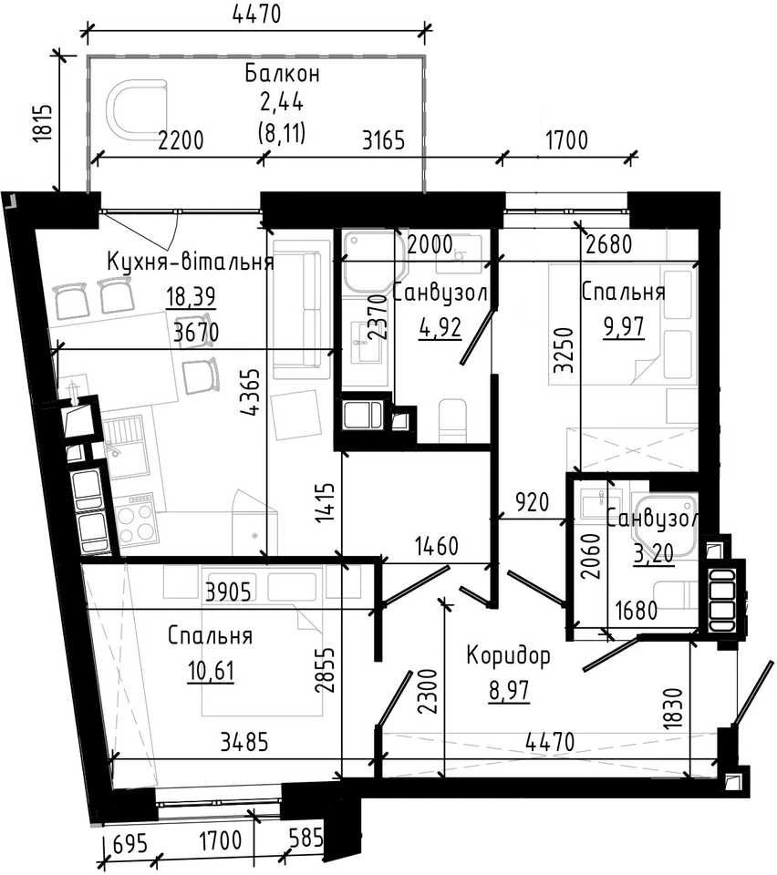 Sale of 2-room apartment in SOUL PARK, P. Orlyka 58.5 sq.m