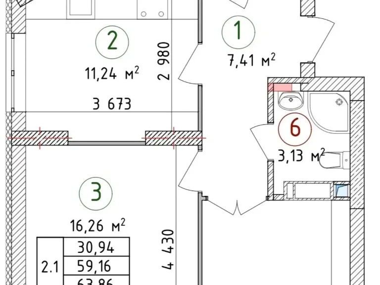Продажа квартиры 2-комн. 64 м² 18/25 этаж