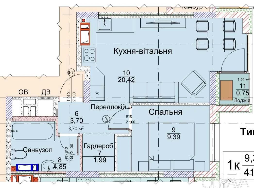 1-комнатная квартира, 41.00 кв.м