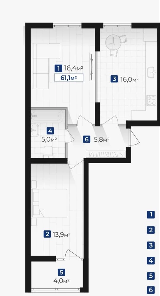 2-bedroom apartment in business class residential complex