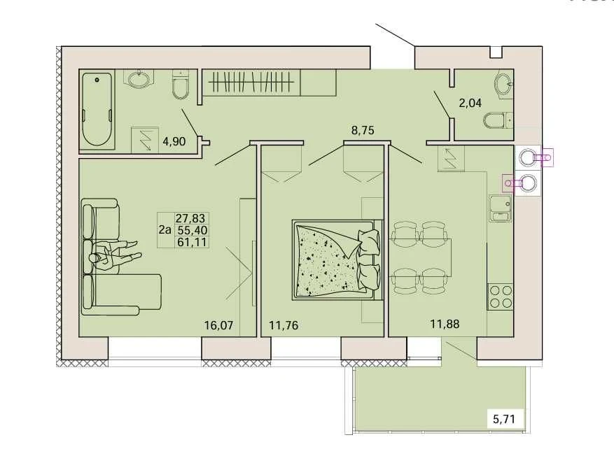 Sale of a 2-bedroom apartment from developer in residential complex "At the Flax"