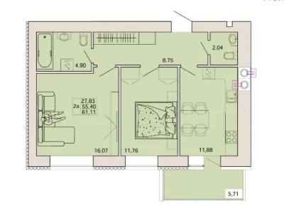 Sale of a 2-bedroom apartment from developer in residential complex "At the Flax"