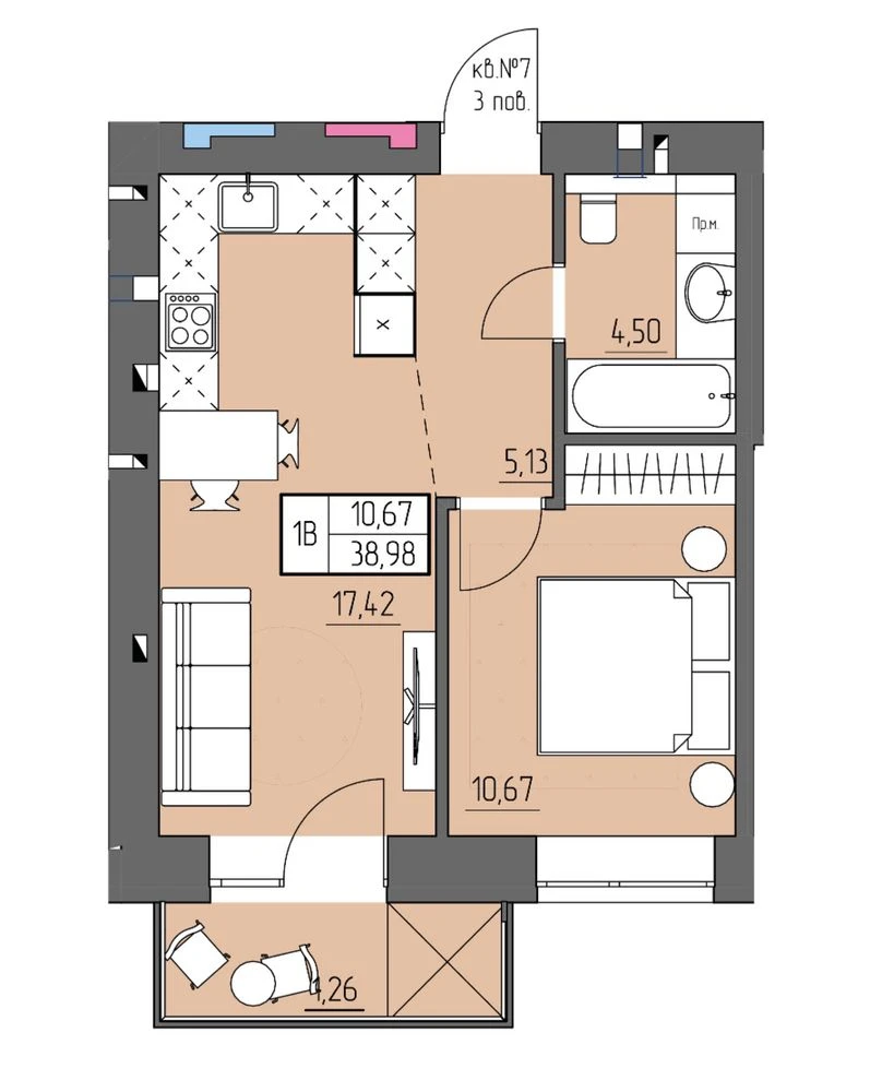 1-bedroom apartment 38.98 m², Rivne | yeOsel | WITHOUT COMMISSION