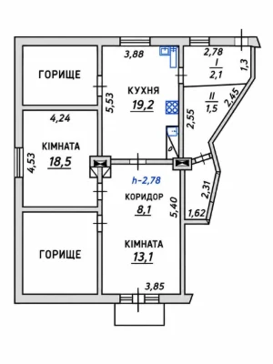 Sale of a large 2-bedroom apartment, in renovation, in the city of Bory
