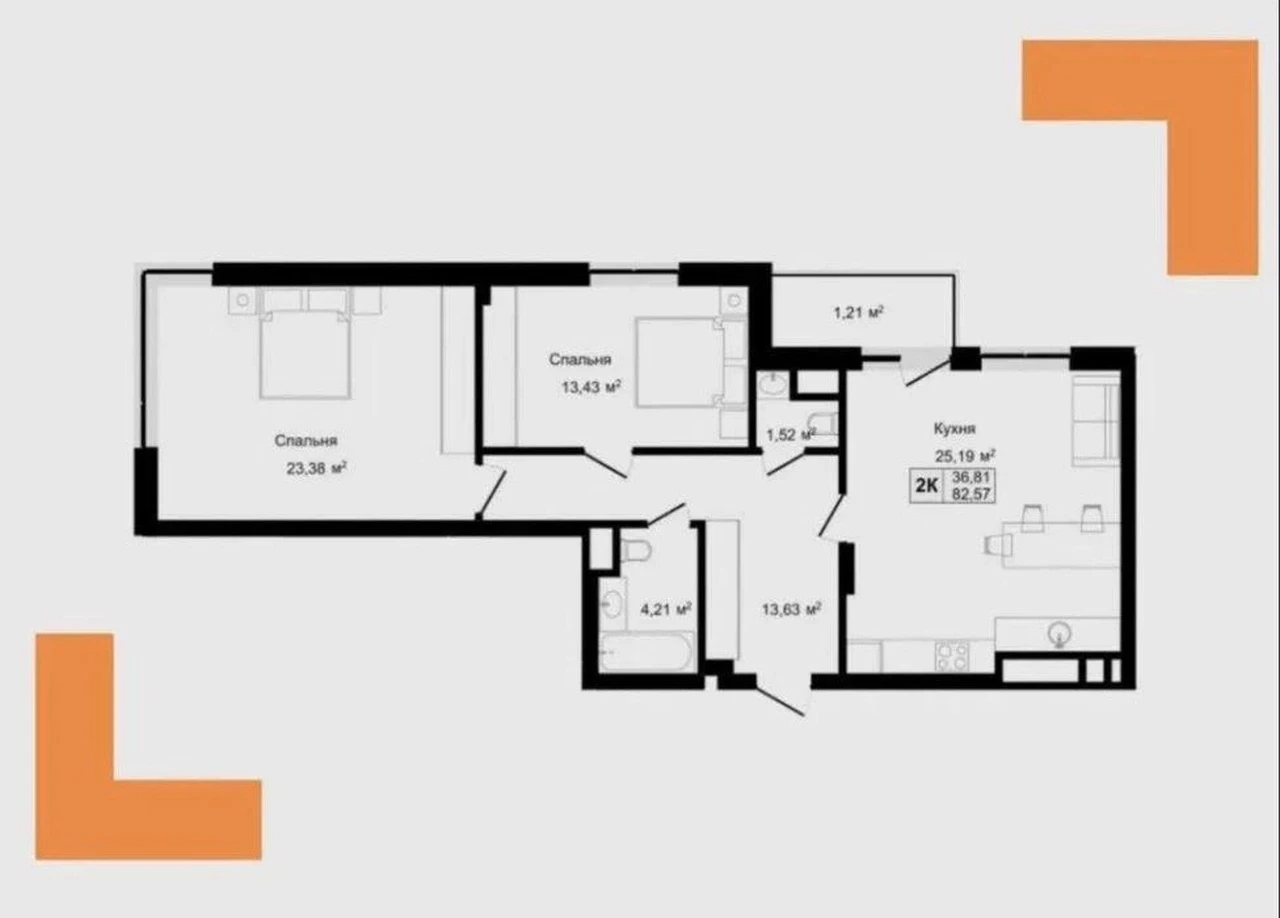 No commission! Sale of a 2-room apartment 82.57 sq.m. in a luxury new building