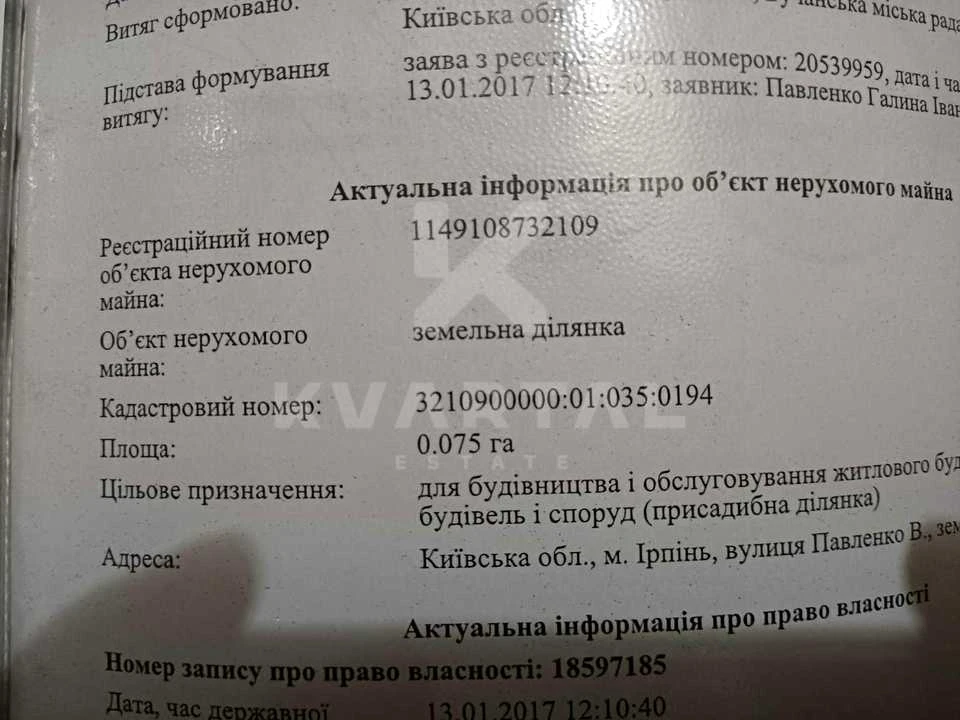 Ділянка. Ірпінь, Павленка вул.