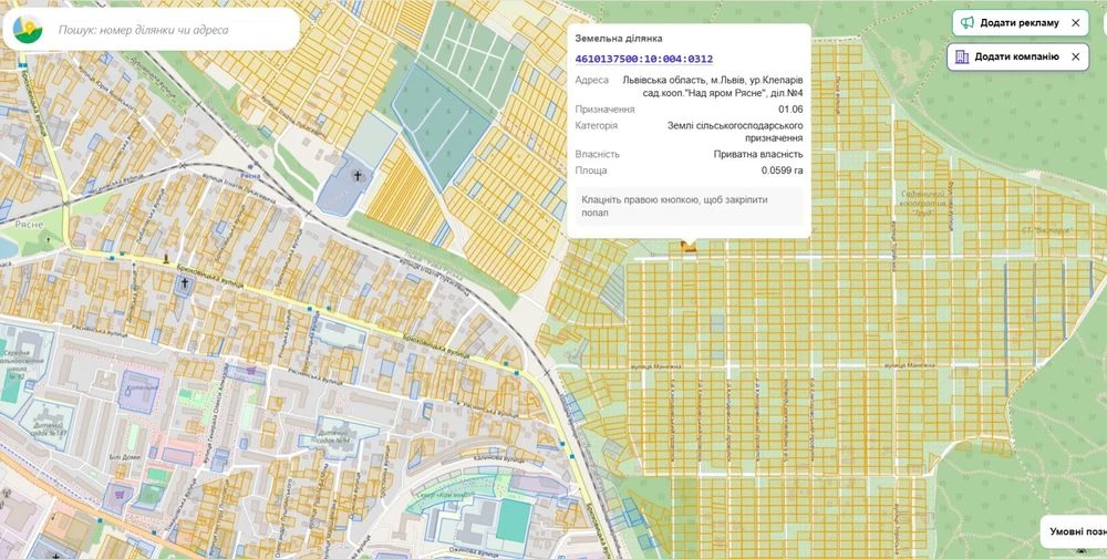 Land in the Klepariv area