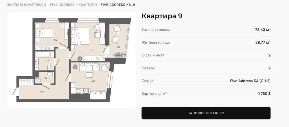 Sale of a 2-bedroom apartment in a new building at Five Address (Rakovskyy-Zelenaya str.)