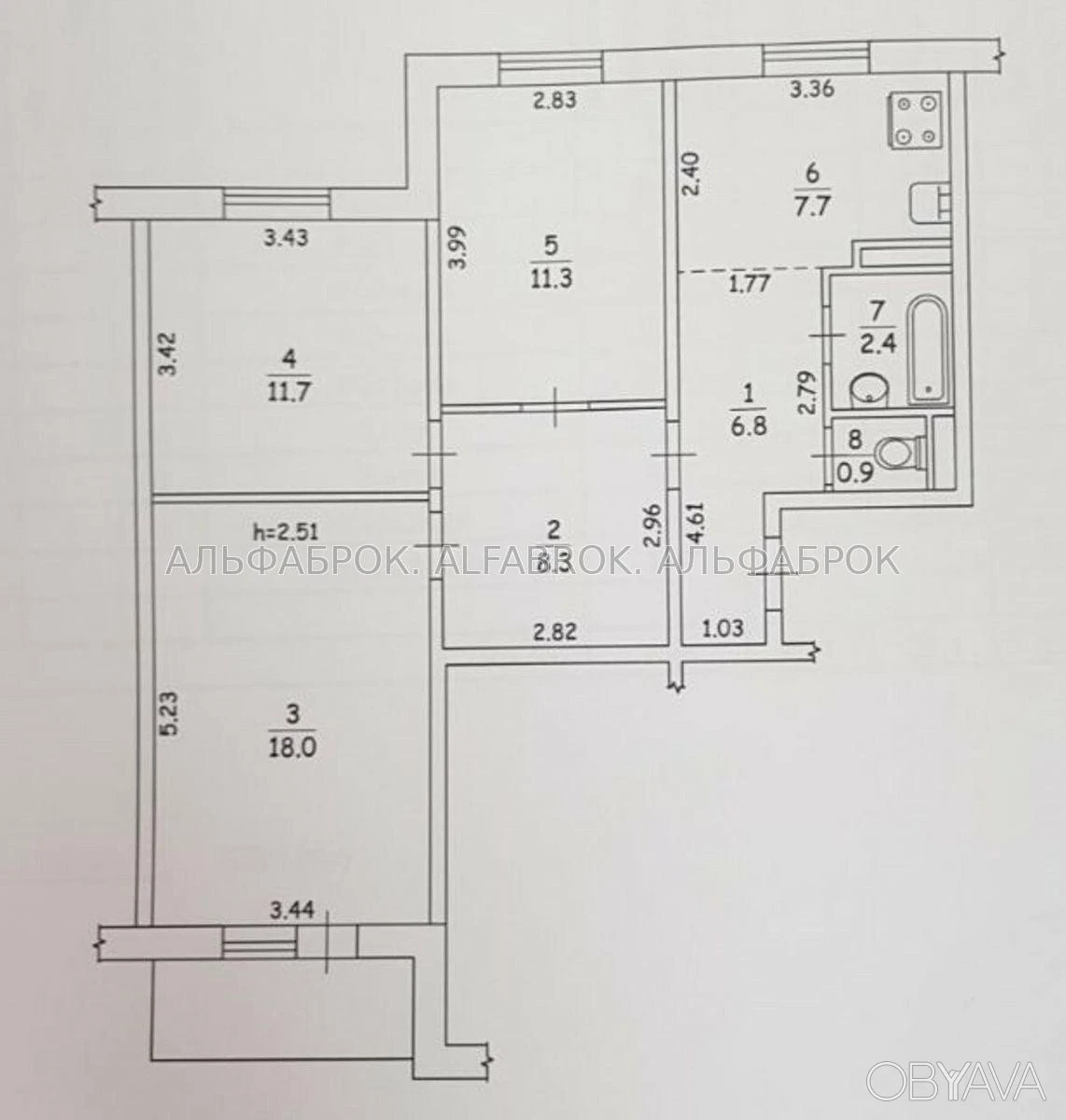 3-room apartment, 70.6 sq.m.